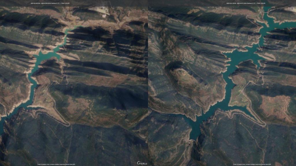 Antes y después del Pantà de La Llosa del Cavall