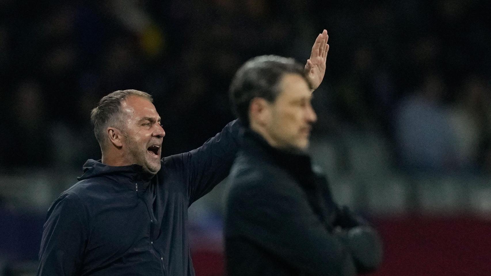 Hansi Flick y Niko Kovac, durante el Barça-Borussia Dortmund de Champions League