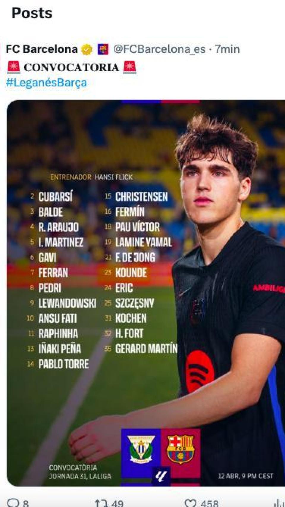 Convocatoria de Flick para el Leganés-Barça