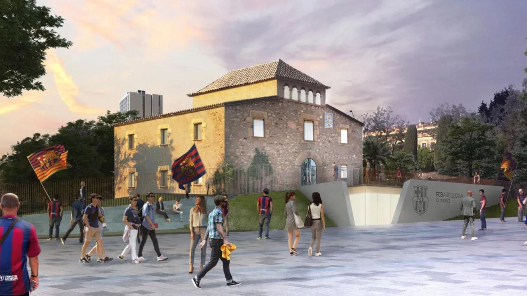 Maqueta virtual de la futura Masía Can Planes, remodelada como sede institucional del Barça