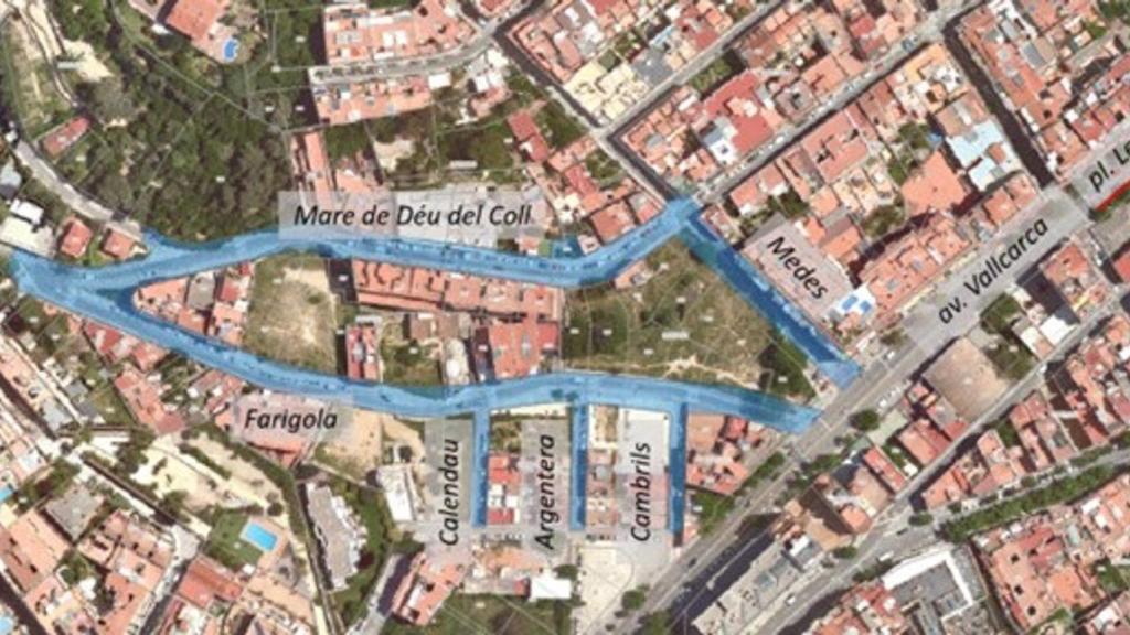 Mapa de las obras de urbanización de calles y servicios en Vallcarca, Barcelona