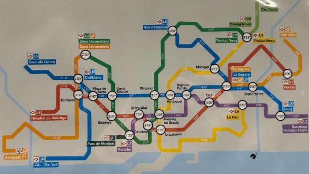 Imatge que mostra les línies de metro i els seus temps de recorregut