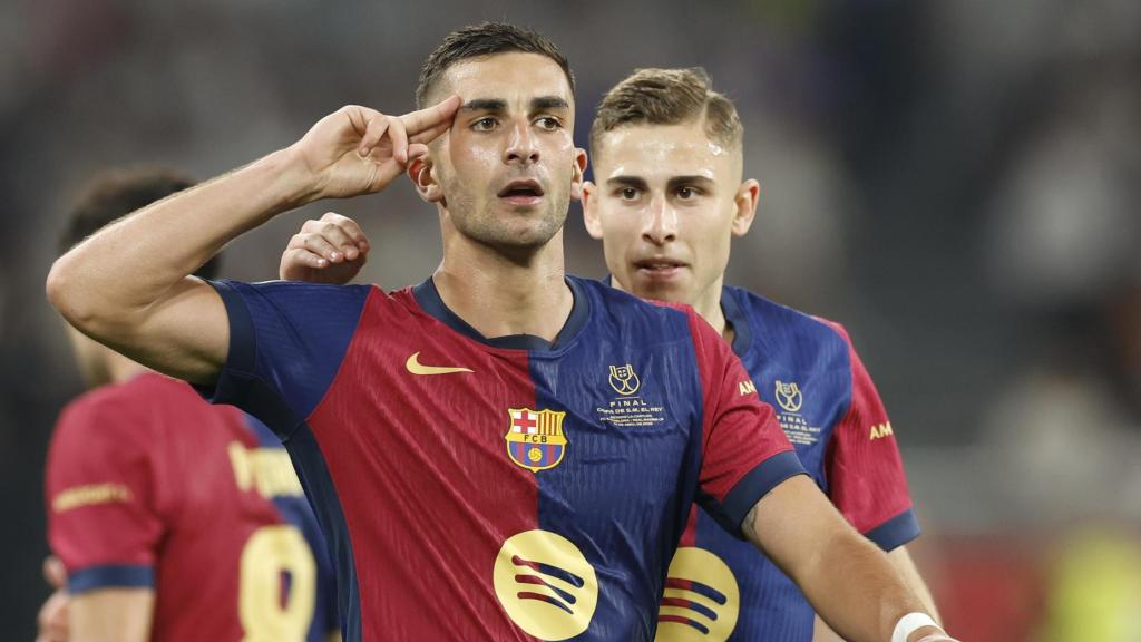 Ferran Torres celebra su gol ante el Real Madrid en la final de la Copa