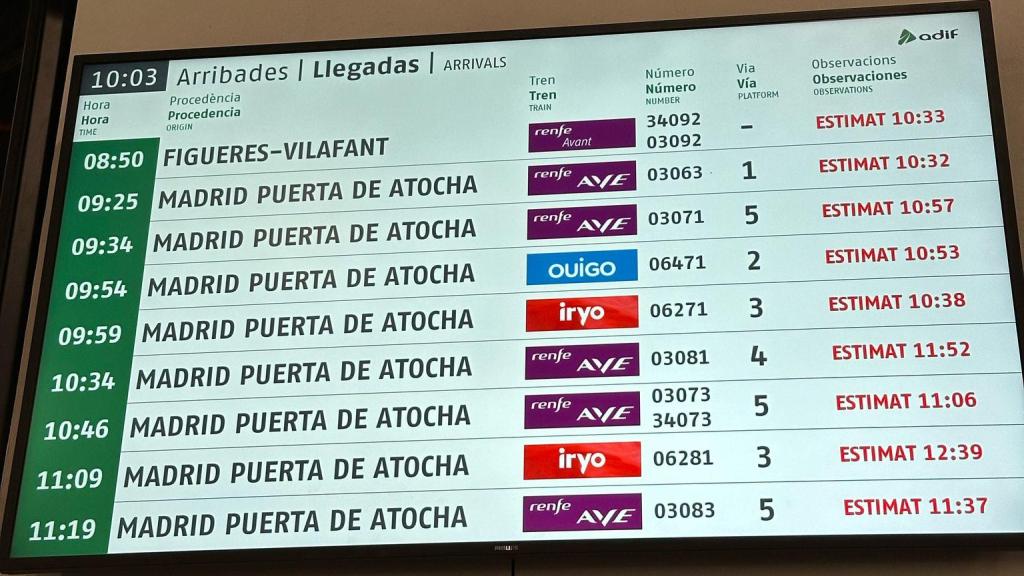 Pantalla con retrasos en el AVE en Sants