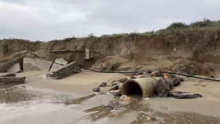 Efectos del temporal Patricia de finales de julio de 2023 en la playa de Gavà