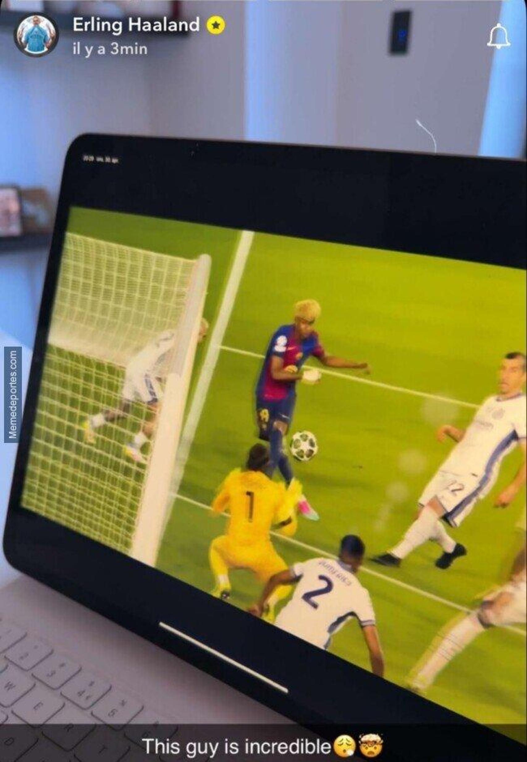 Fotografía de Erling Haaland en Snapchat, con guiño a Lamine Yamal