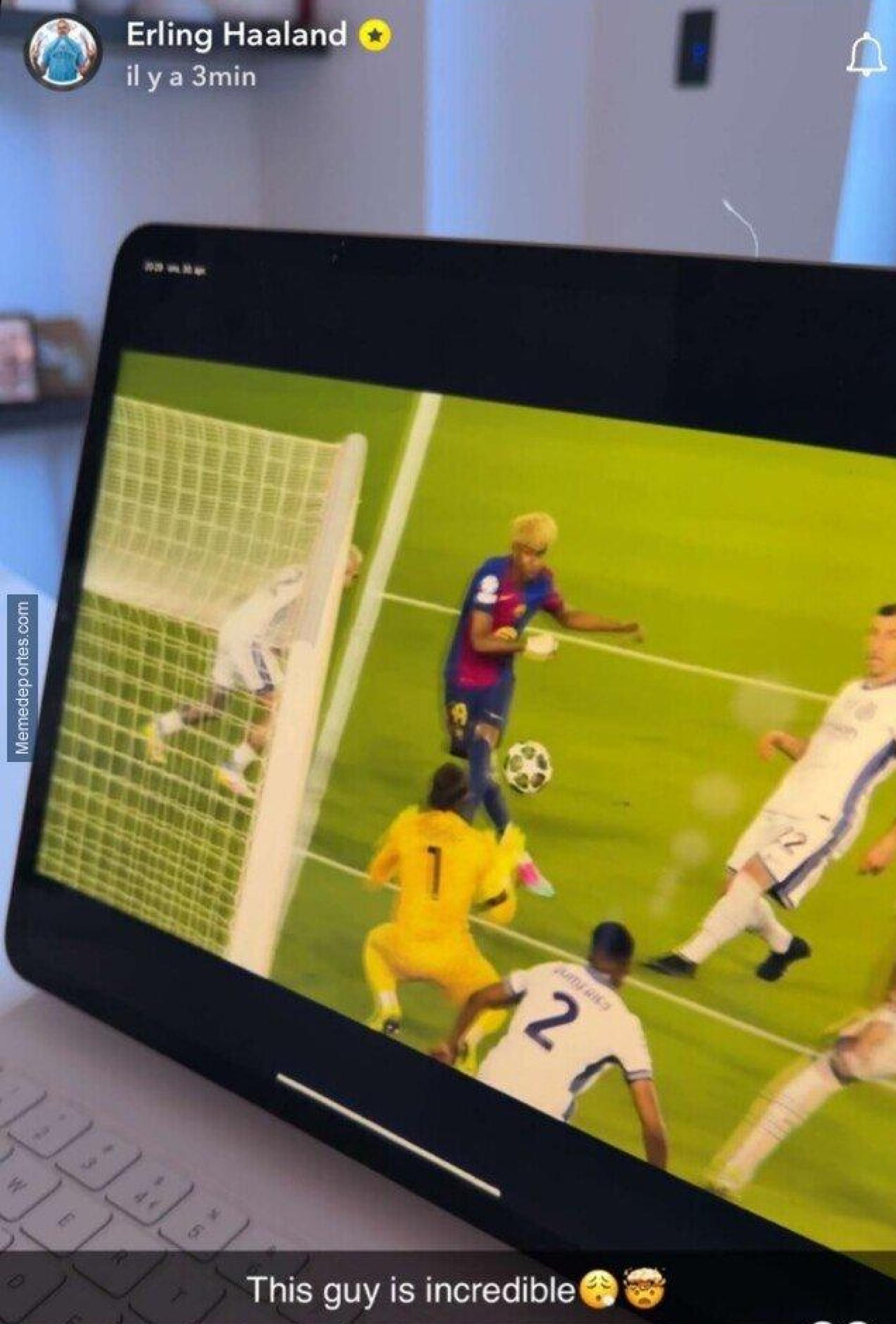 Fotografía de Erling Haaland en Snapchat, con guiño a Lamine Yamal