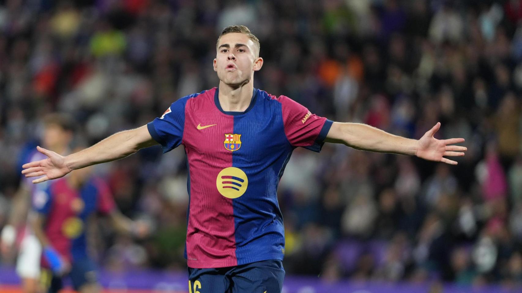 Fermín celebra el gol de la victoria del Barça en Valladolid