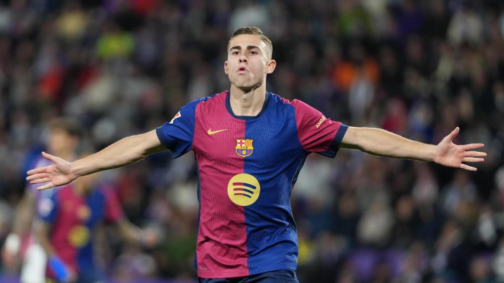 Fermín celebra el gol de la victoria del Barça en Valladolid