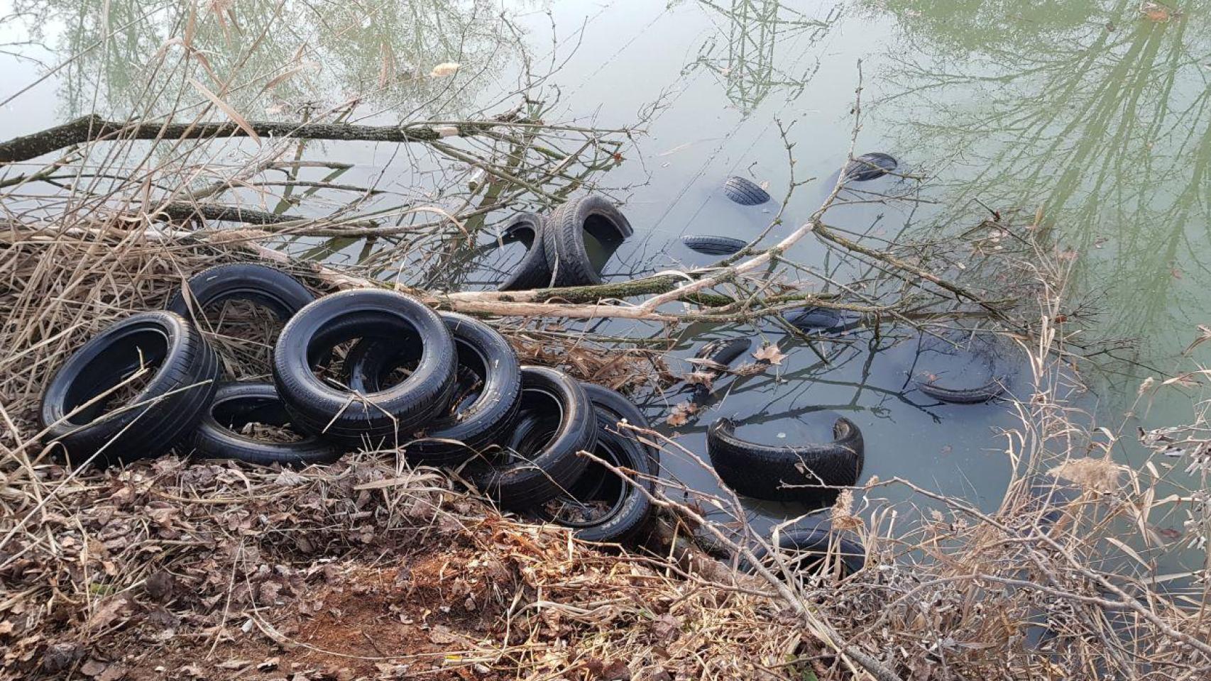 Varios neumáticos en el río Gurri