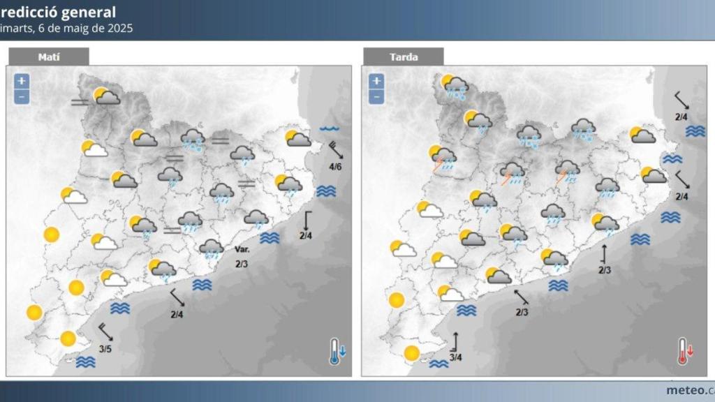 Previsió meteorològica del Meteocat de demà, dimarts 6 de maig