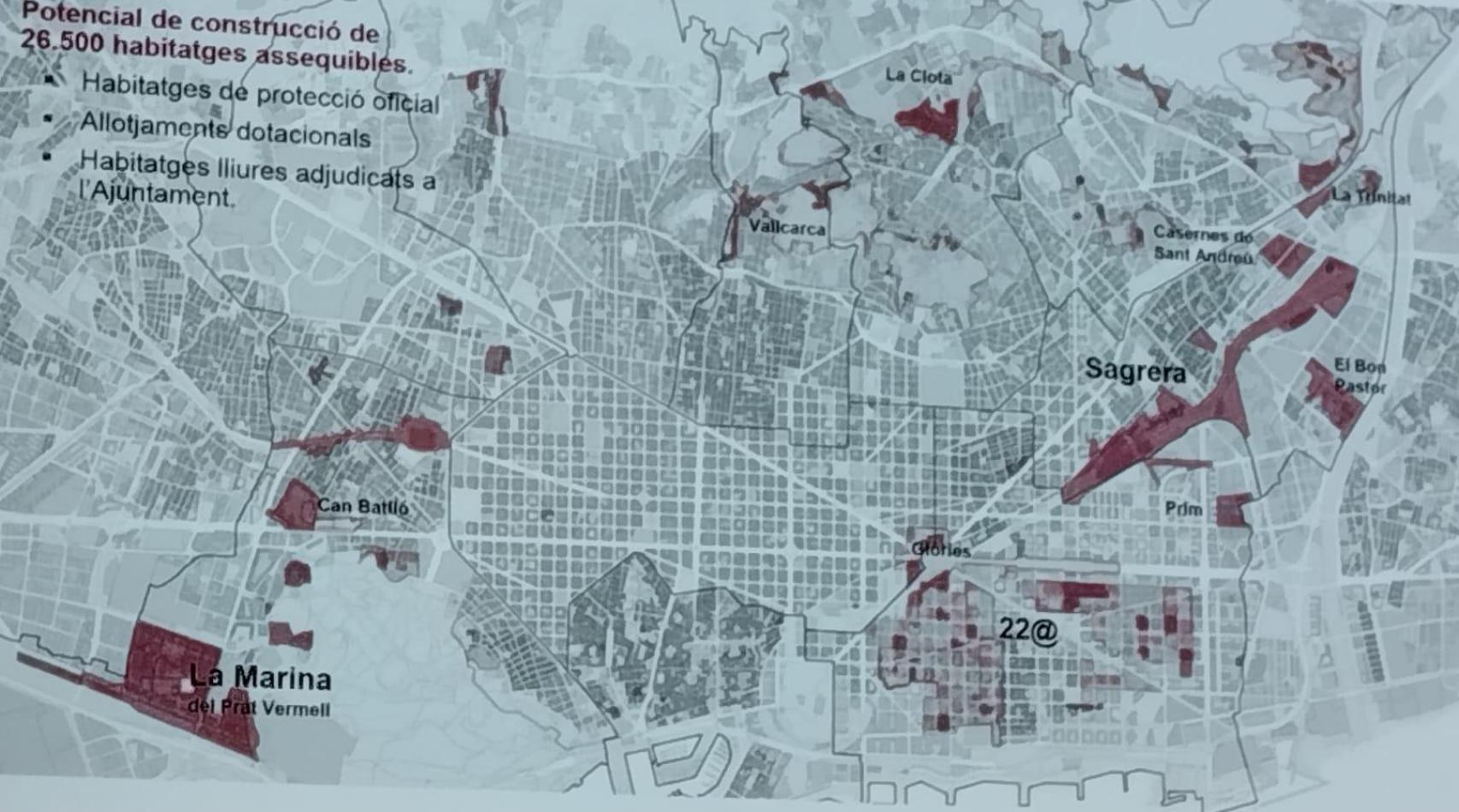 Mapa amb els principals àmbits d'actuació urbanística