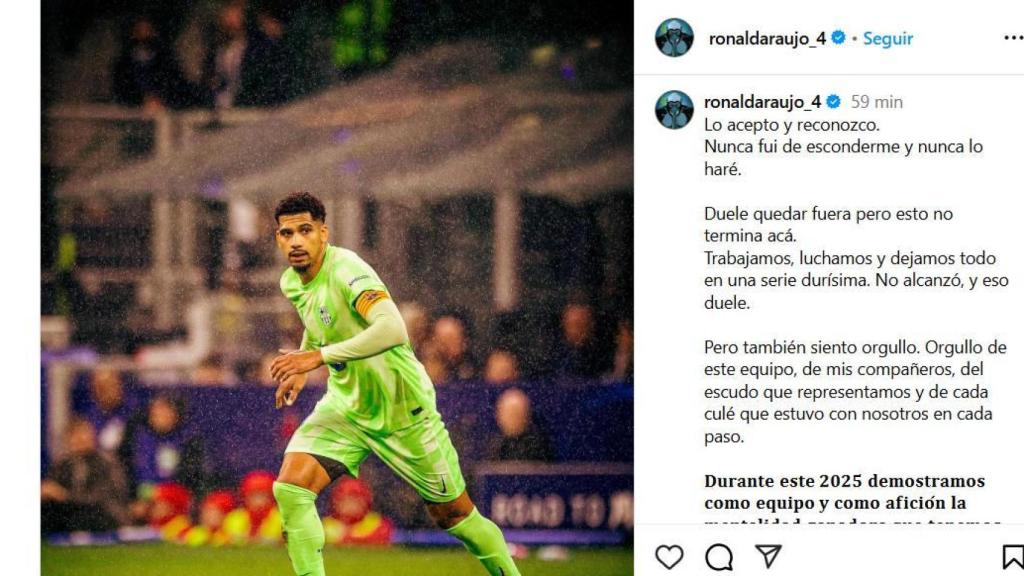 Ronald Araujo rompe su silencio sobre la eliminación de Milán y sus declaraciones tras el Inter-Barça de Champions League