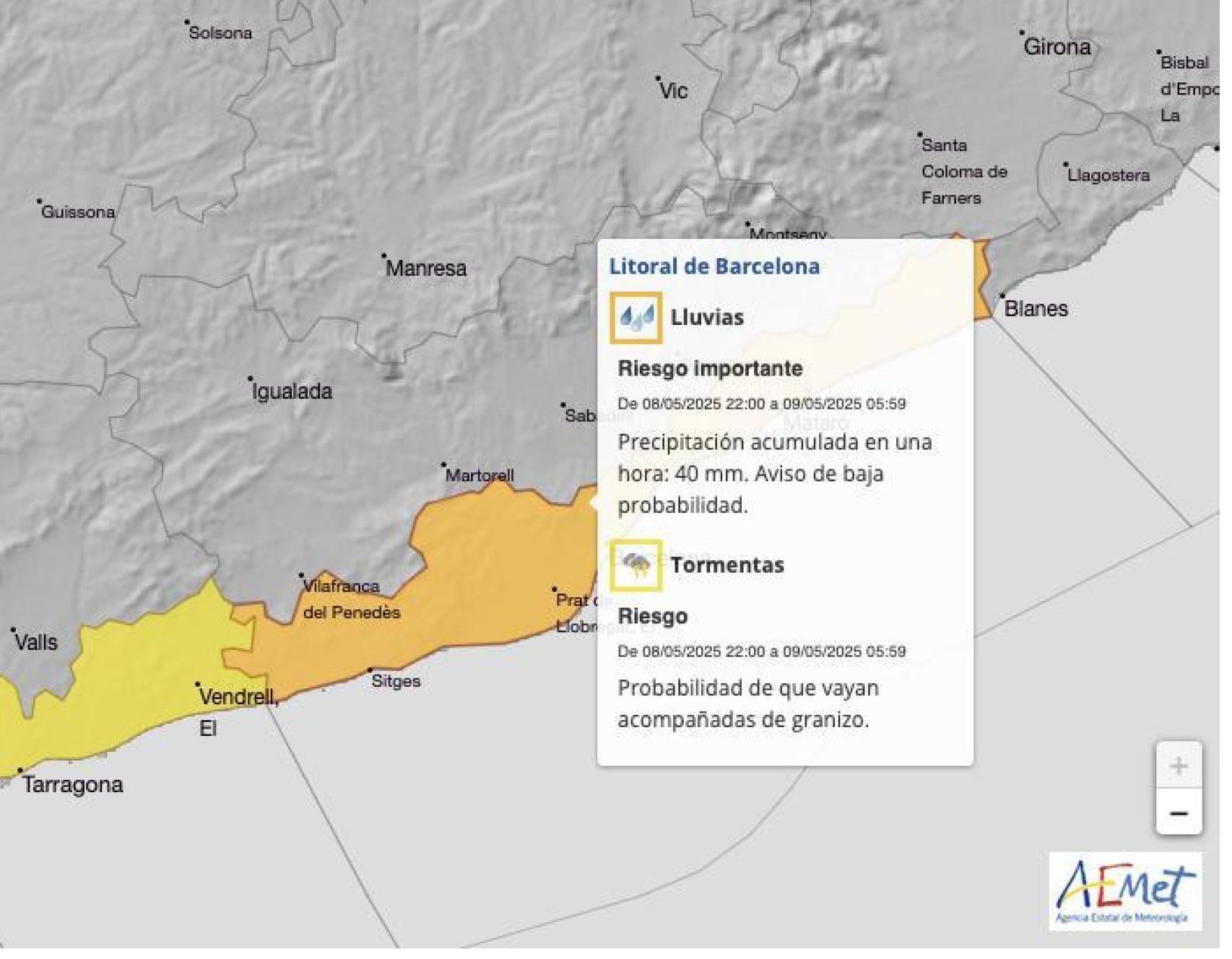 Avís de l'AEMET sobre les fortes pluges d'aquest dijous