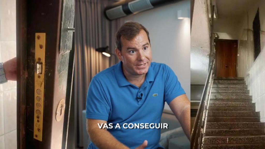 Captura del TikTok de Pau Antó, inversor inmobiliario entre imágenes de pisos okupados