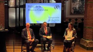 Joan Oller, Joaquim Uriach y Mercedes Conde en rueda de prensa este miércoles para presentar la nueva temporada