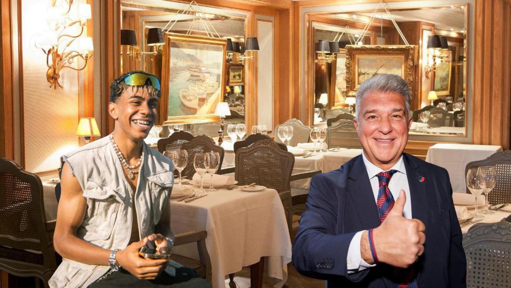 Lamine Yamal y Joan Laporta, en un montaje en el restaurante Botafumeiro