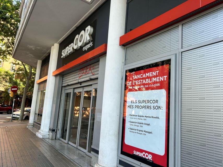 Supercor Exprés de la calle d'Andrade de Barcelona, cerrado desde el 17 de mayo de 2025