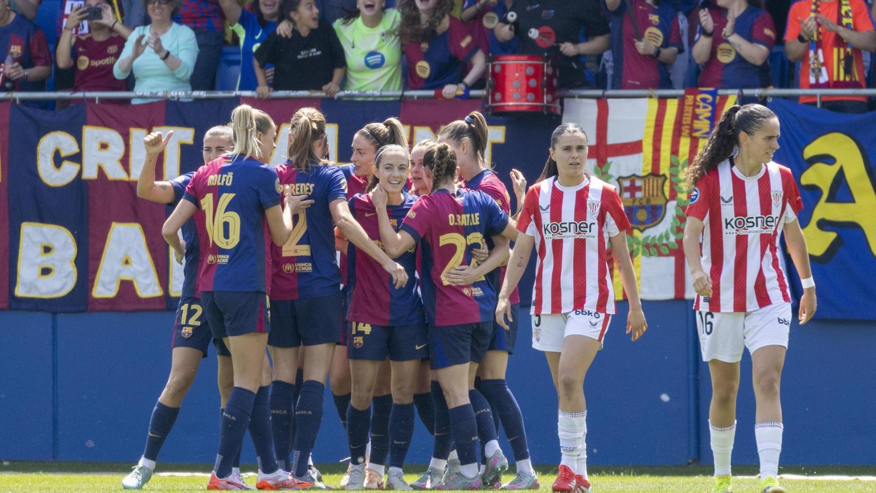 El Barça Femenino celebra un gol contra el Athletic