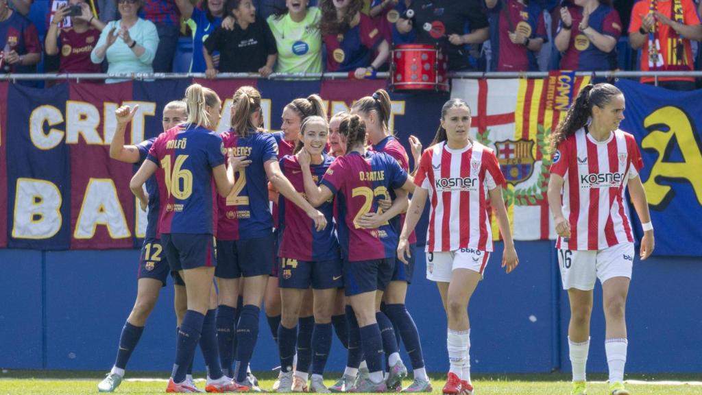 El Barça Femenino celebra un gol contra el Athletic