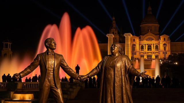 Render de la estatua a Caballé y Mercury en Montjuïc