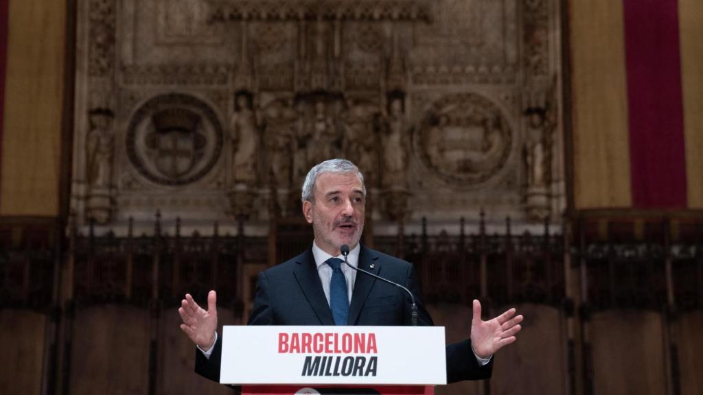 El alcalde de Barcelona, Jaume Collboni, durante su exposición de balance de medio mandato