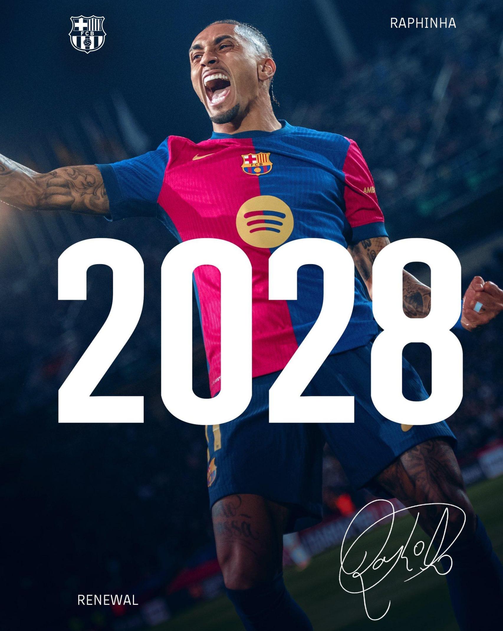 El Barça anuncia la renovación de Raphinha hasta 2028