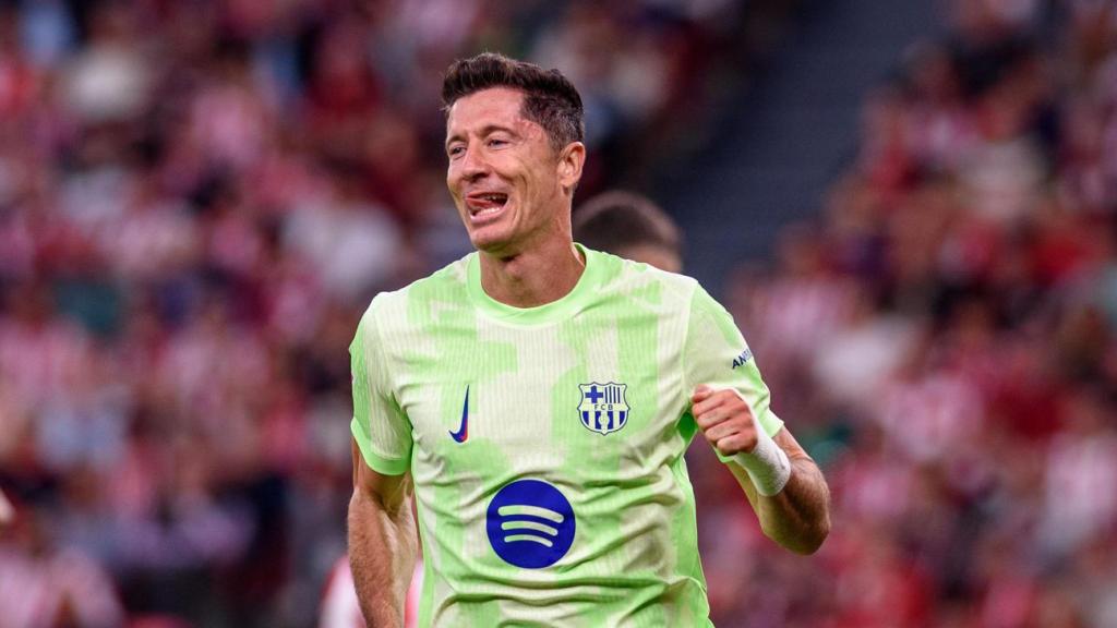 Lewandowski celebra un gol davant l'Athletic