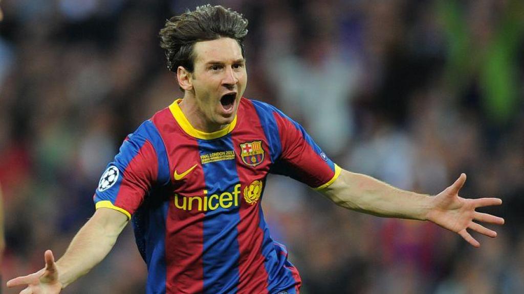 Messi celebra su gol en Wembley