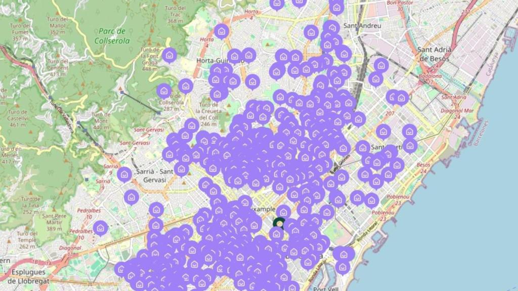 Mapa de Reviu con todas las reseñas de inquilinos disponibles en Barcelona