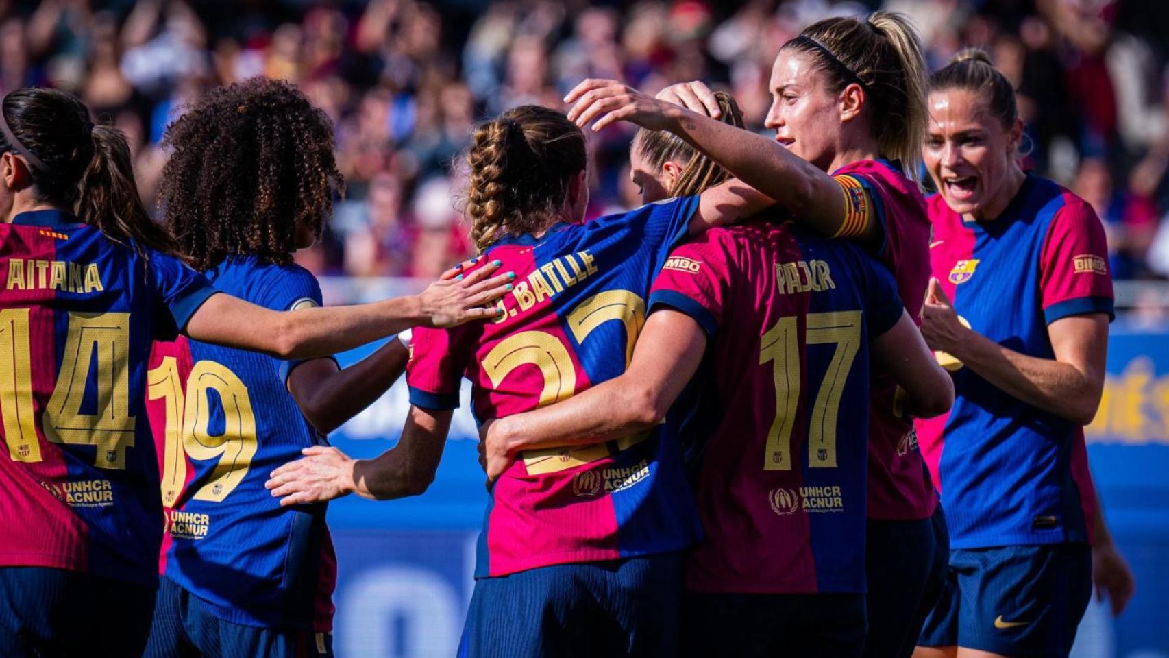 Las jugadoras del Barça Femenino celebran un triunfo en la Liga F