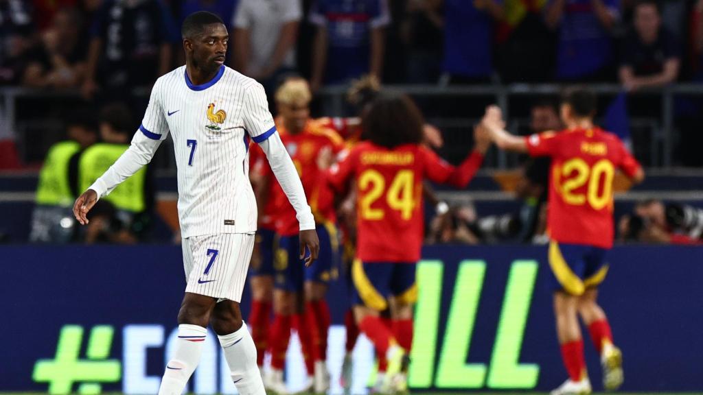 Ousmane Dembelé, frustrado mientras España celebra un gol contra Francia