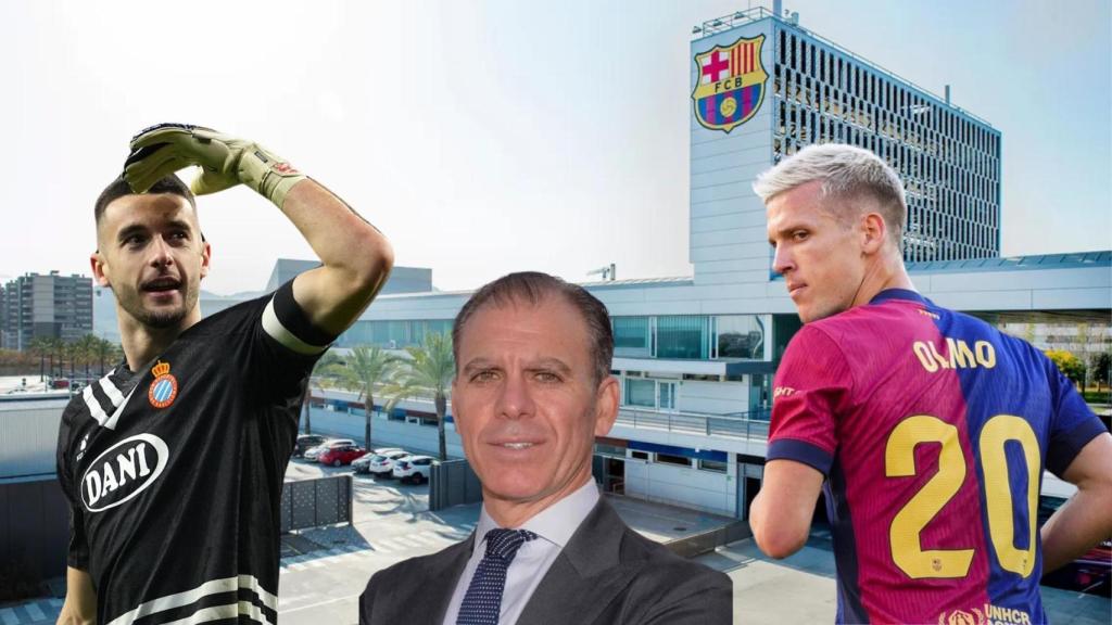 El abogado Ramón Valencia (Crowe) junto a Joan García y Dani Olmo