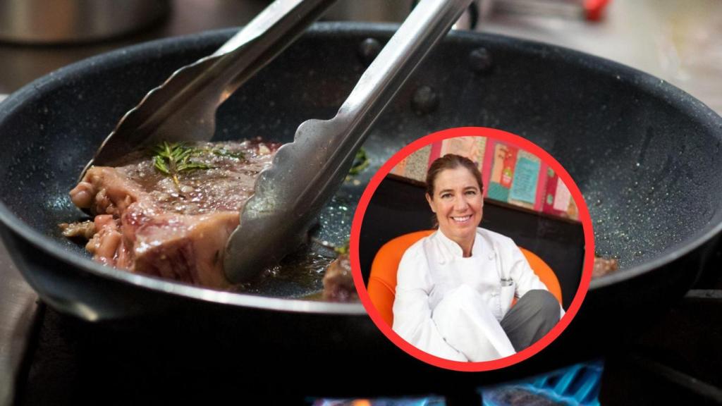 Fotomontaje Ada Parellada y bistec a la plancha