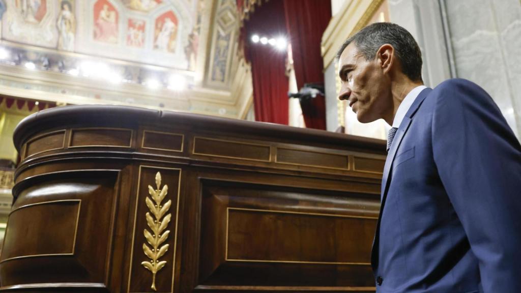 El presidente del Gobierno, Pedro Sánchez, accediendo al hemiciclo del Congreso