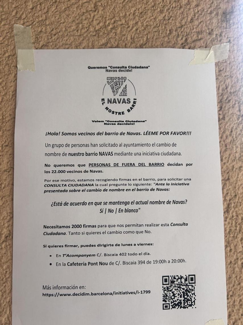 Folleto de los contrarios al cambio de nombre del barrio de Navas