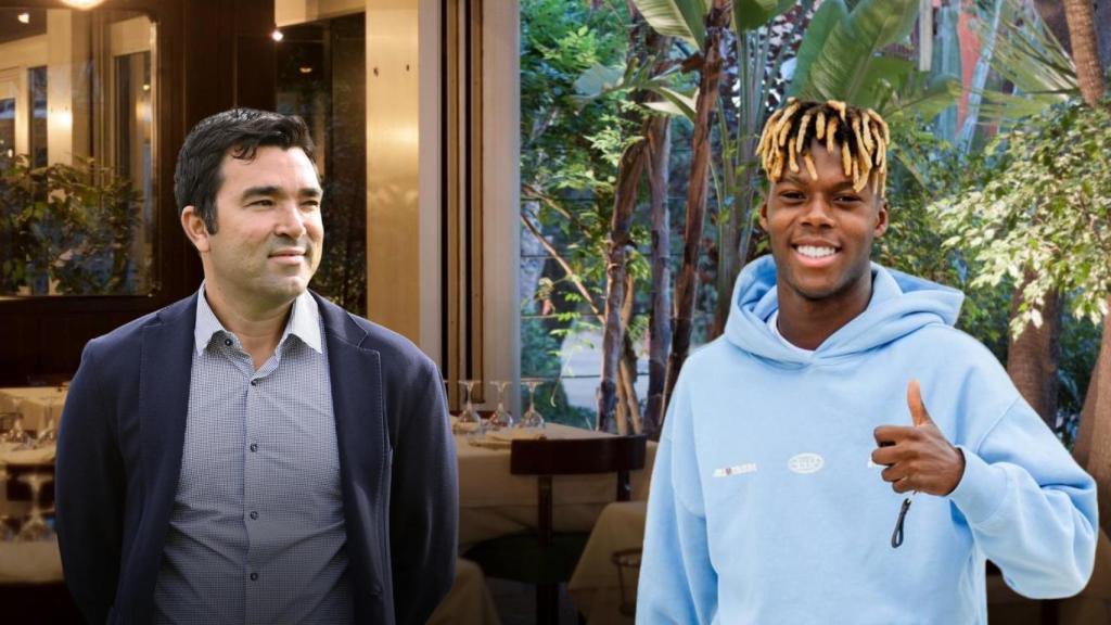 Deco y Nico Williams con el restaurante Tritón de fondo en un fotomontaje