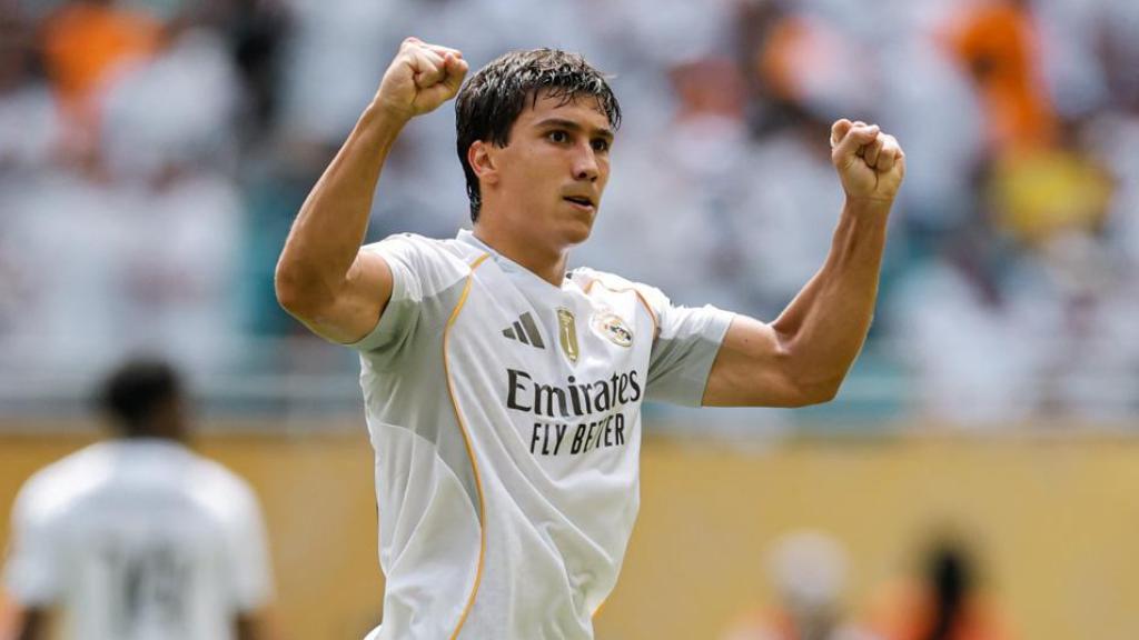 Gonzalo García celebra su gol con el Real Madrid ante el Al Hilal en el Mundial de Clubes