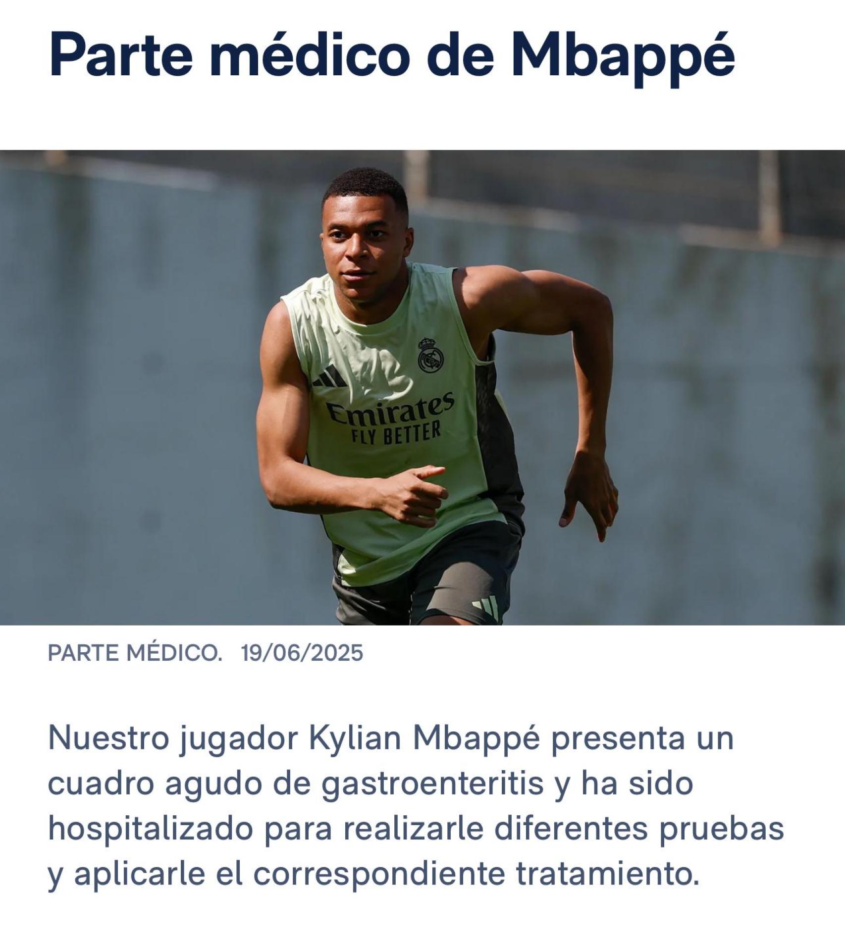 El parte médico de Kylian Mbappé, publicado por el Real Madrid
