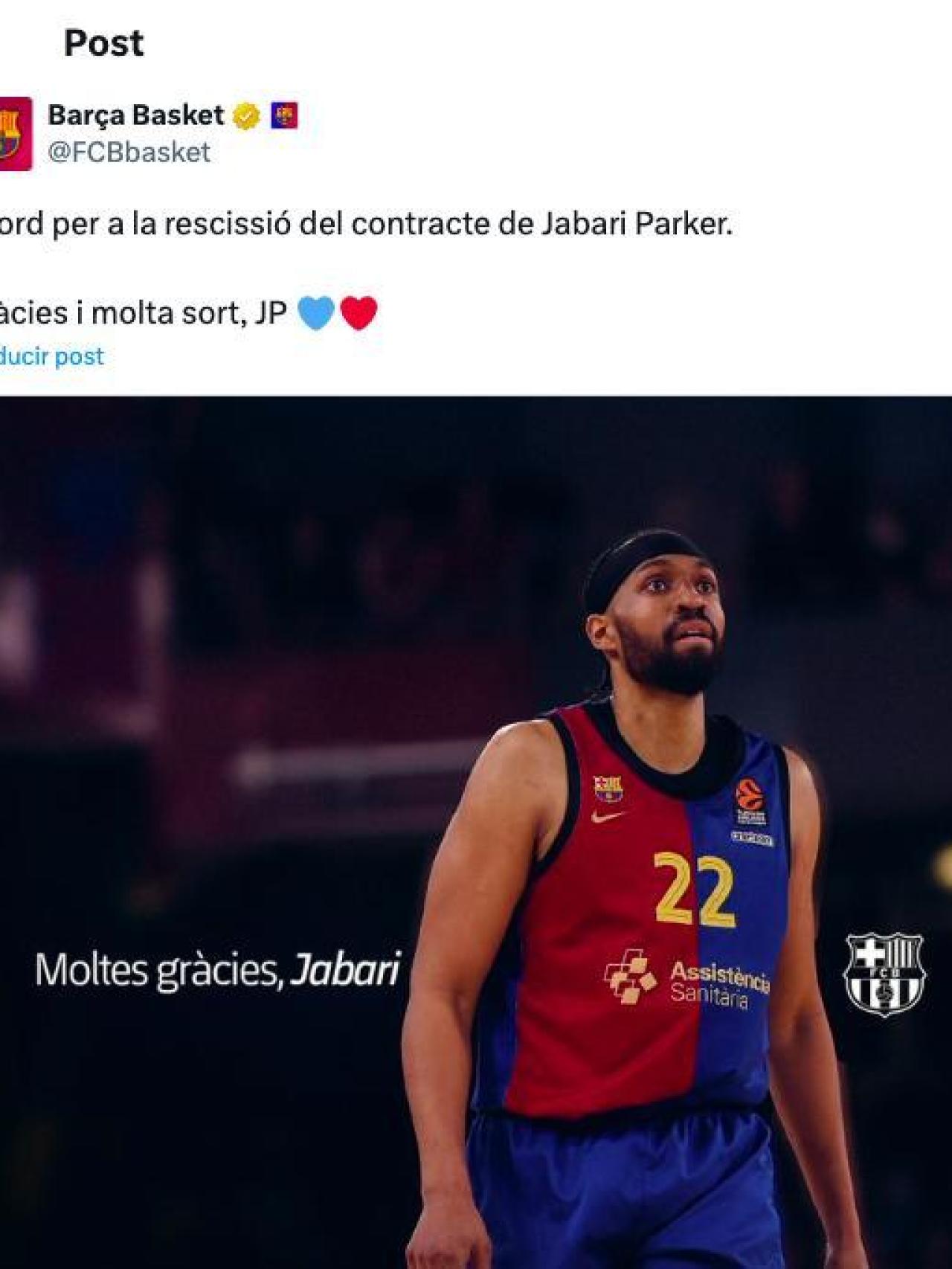 El Barça rescinde el contrato de Jabari Parker