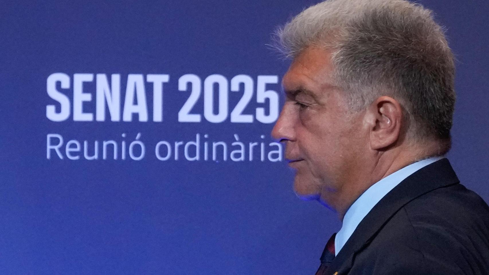 El presidente del Barça, Joan Laporta, en la reunión ordinaria del senado