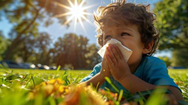 Un niño con problemas para respirar se protege la nariz