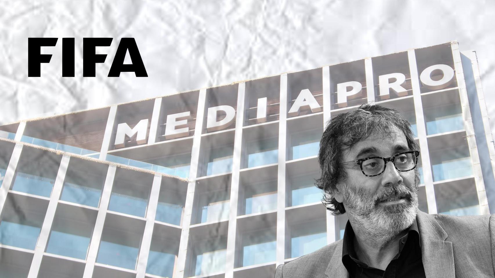 La sede de Mediapro, Tatxo Benet, presidente y CEO del grupo y el logo de la FIFA