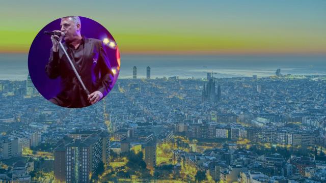 Montaje de Loquillo con Barcelona de fondo