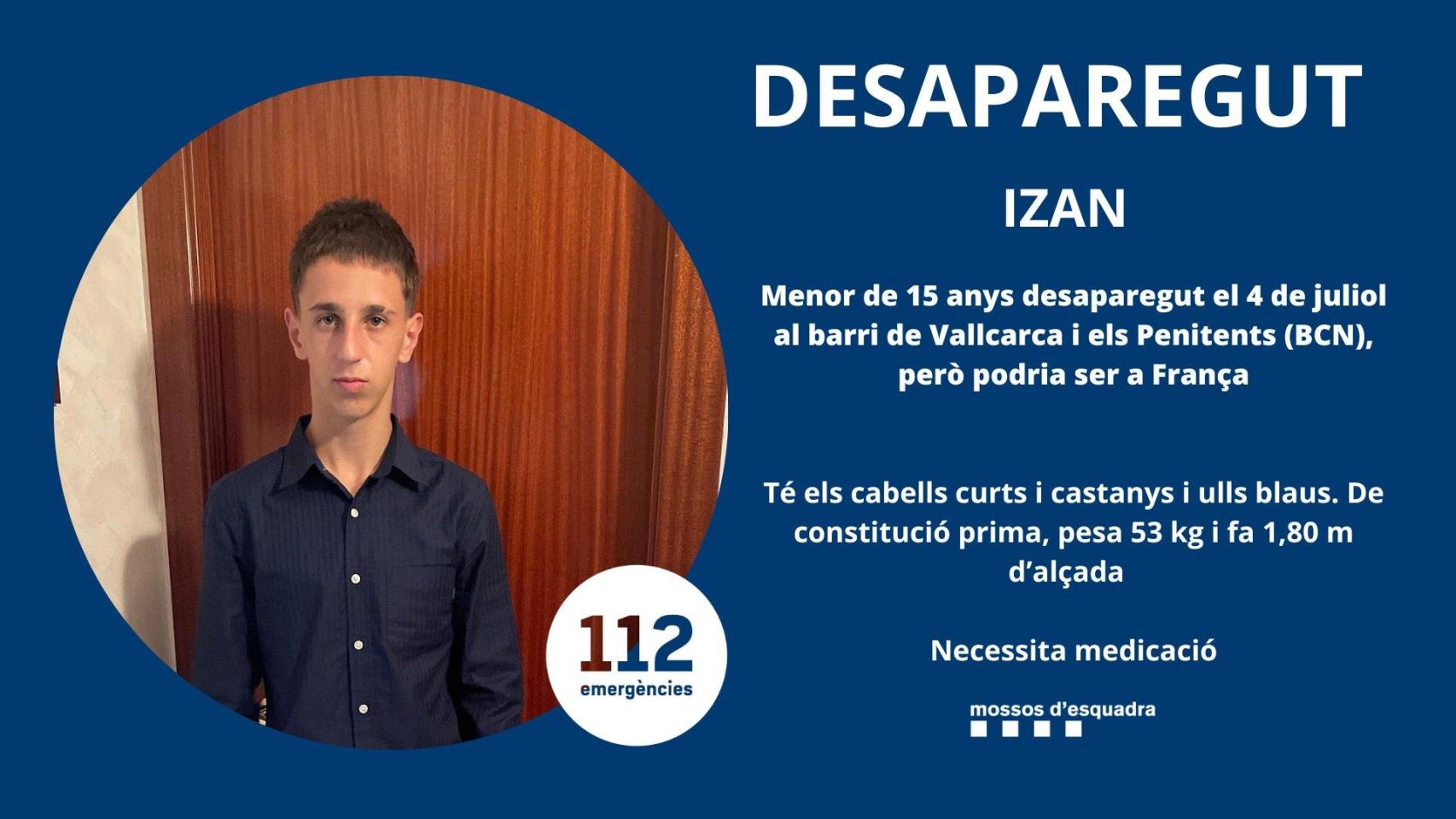Buscan a Izan, un adolescente de Barcelona desaparecido en Vallcarca
