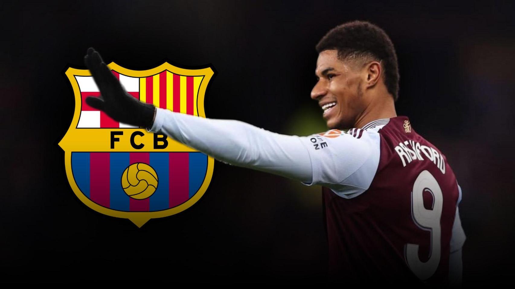 Marcus Rashford y el escudo del FC Barcelona