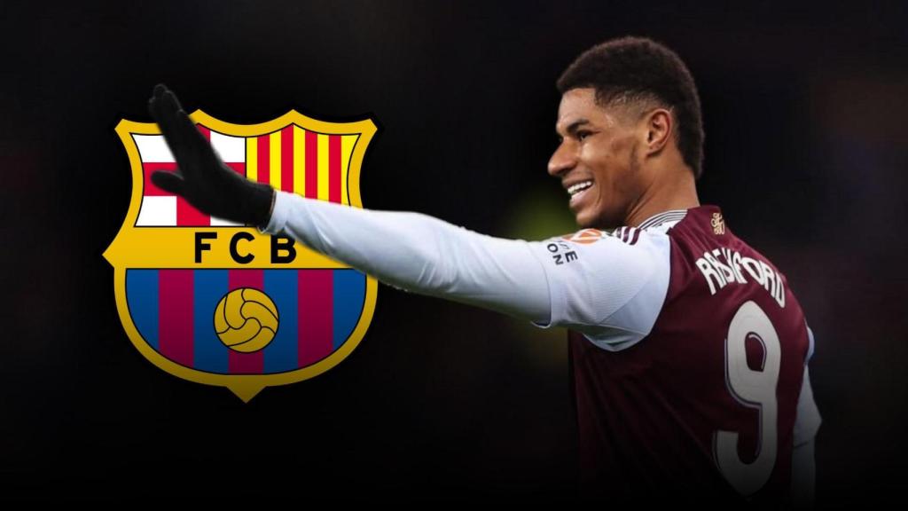 Marcus Rashford y el escudo del FC Barcelona