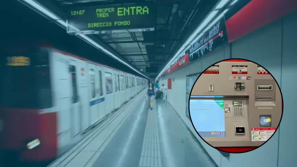 Fotomontaje del metro de Barcelona y una máquina de pago