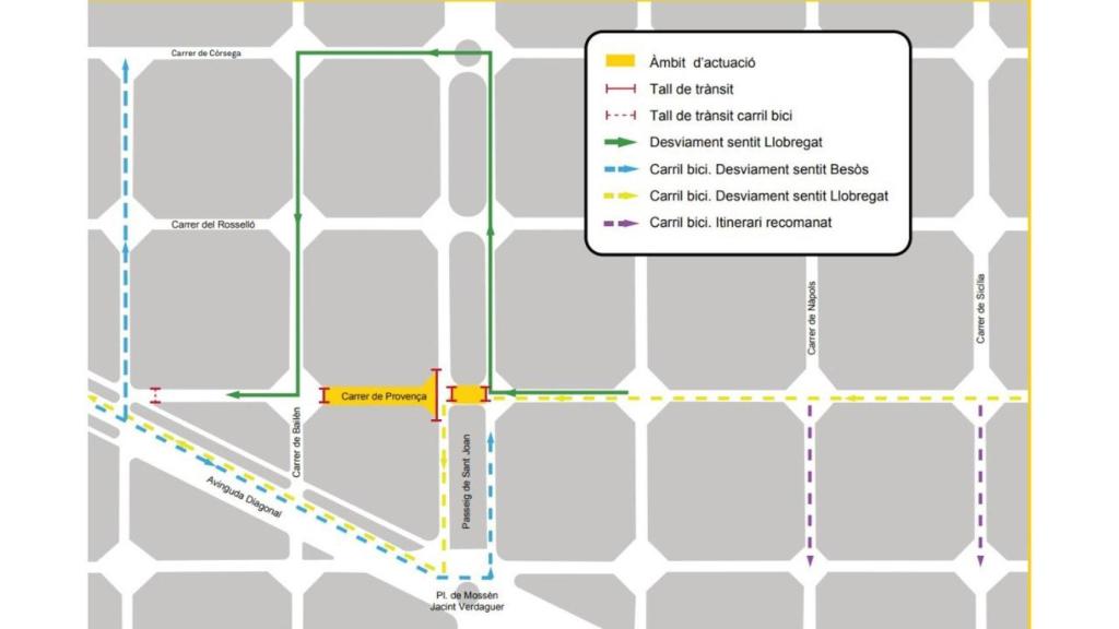 Las afectaciones de las obras del Metro en el paseo Sant Joan y la calle Provença