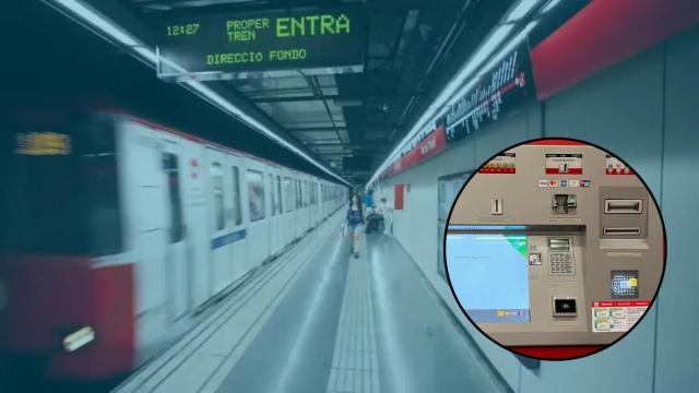 Fotomontaje del metro de Barcelona y una máquina de pago